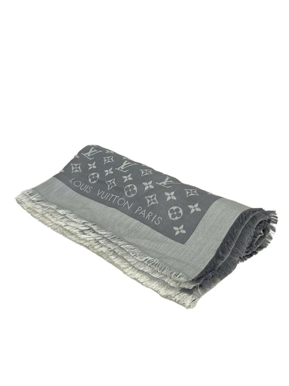Louis Vuitton Shawl Monogram Denim Perlee Wool Scarf